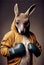 Portrait of a kangaroo in a tracksuit and boxing gloves. AI generated.