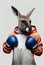 Portrait of a kangaroo in a tracksuit and boxing gloves. AI generated.