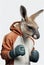 Portrait of a kangaroo in a tracksuit and boxing gloves. AI generated.