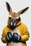 Portrait of a kangaroo in a tracksuit and boxing gloves. AI generated.