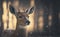 Portrait of a key deer standing in the snow, particles in the air, blurred tree background, generative AI