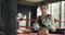 Portrait kickboxing woman fighter looking confident at camera tough female kickboxer fierce sportswoman sweating after