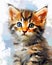 A Portrait of a Kitten with Blue Eyes and Bright Long Brush Stro