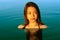 Portrait korean girl swiming in water
