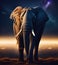 Portrait of large elephant at night, generative ai