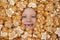 Portrait of the laughing girl surrounded by cookies with icing