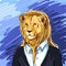 Portrait of a leader. Beautiful lion in suit hand-drawn. Individual corporate identity. It can be used as postcard.