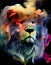 portrait of a lion surrounded by smokes. dark background. Generative AI