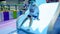 Portrait of little toddler boy riding on the colorful illuminated slide on the palyground at amusement park