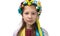 Portrait of a little Ukrainian girl with tearful eyes. Child in national dress