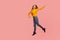 Portrait of lively energetic ginger girl in sweater and denim full of enthusiasm jumping in air or flying up, screaming from