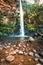 Portrait of Lone Creek Waterfall and cliffside with a blue pool