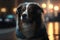 portrait of a lonely sad dog on street. Concept of abandoned homeless pets. Generative AI