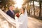 portrait of loving and happy newlywed. wedding dress with long veil