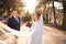 portrait of loving and happy newlywed. wedding dress with long veil