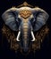 Portrait of a majestic fantasy elephant on a black background. Generative AI