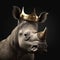 Portrait of a majestic Rhinoceros with a crown Generative AI