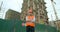 Portrait of male builders engineers contractor worker foreman architect in hard hat on background of building under