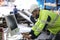 Portrait of male Engineer standing with confident against machine environment in factory, Engineers operating a machine in