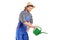 Portrait of a male gardener with watering can