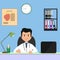 Portrait of male medicine heart doctor working at her office. Flat modern vector illustration