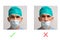 Portrait of male  surgeon demonstrating how to wear mask