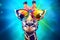 portrait mammal sunglasses colorful zoo africa giraffe neck wildlife animal. Generative AI.