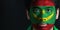 Portrait of a man with the flag of the Mauritania painted on his face on black background.