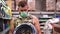 Portrait of a man in a medical protective mask in a hardware store.