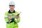 Portrait of man professional engineering arms crossed worker wear uniform and hard hat isolated on white background, Clipping path