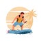 Portrait of a man riding a jet surfing, flat design concept, vector illustration