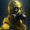 Portrait of a man in a yellow gas mask. Survivor of nuclear war. Generative AI