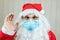 Portrait of mature funny Santa Claus wearing medical face mask