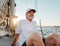 Portrait of a mature man sitting on his yacht