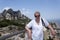 Portrait of a mature woman on the observation deck of Mount Montserrat in the vicinity of Barcelona