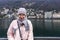 Portrait of a mature woman on the shores of Lake Como