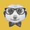 Portrait of Meerkat with glasses and bow tie.