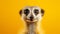 Portrait of meerkat on yellow background