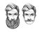 Portrait of men with beard and mustache.