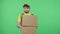 Portrait of men dropping parcels and boxes of pizza and is very upset. Redhead male in yellow delivery courier uniform