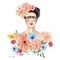 Portrait of a Mexican woman with bright bouquets. Women figure with Flowers. Beautiful floral girl. Female art illustration of wom