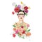 Portrait of a Mexican woman with bright bouquets. Women figure with Flowers. Beautiful girl with a floral. Female art illustration