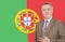 Portrait of middle-aged businessman standing over Portuguese flag