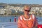 Portrait of middle-aged woman on the deck of the ferry