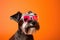 Portrait Miniature Schnauzer Dog With Sunglasses Orange Background