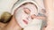 Portrait of moisturizing mask for medical design. Woman skin procedure