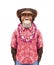 Portrait of Monkey in summer shirt with Hawaiian Lei.