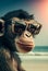 Portrait of Monkey in sunglasses at the resort. AI generated