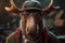 Portrait of a moose wearing eyeglasses and a cap Ai Generative