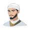 Portrait of Moslem man. Arabian young man wearing turban vector illustration